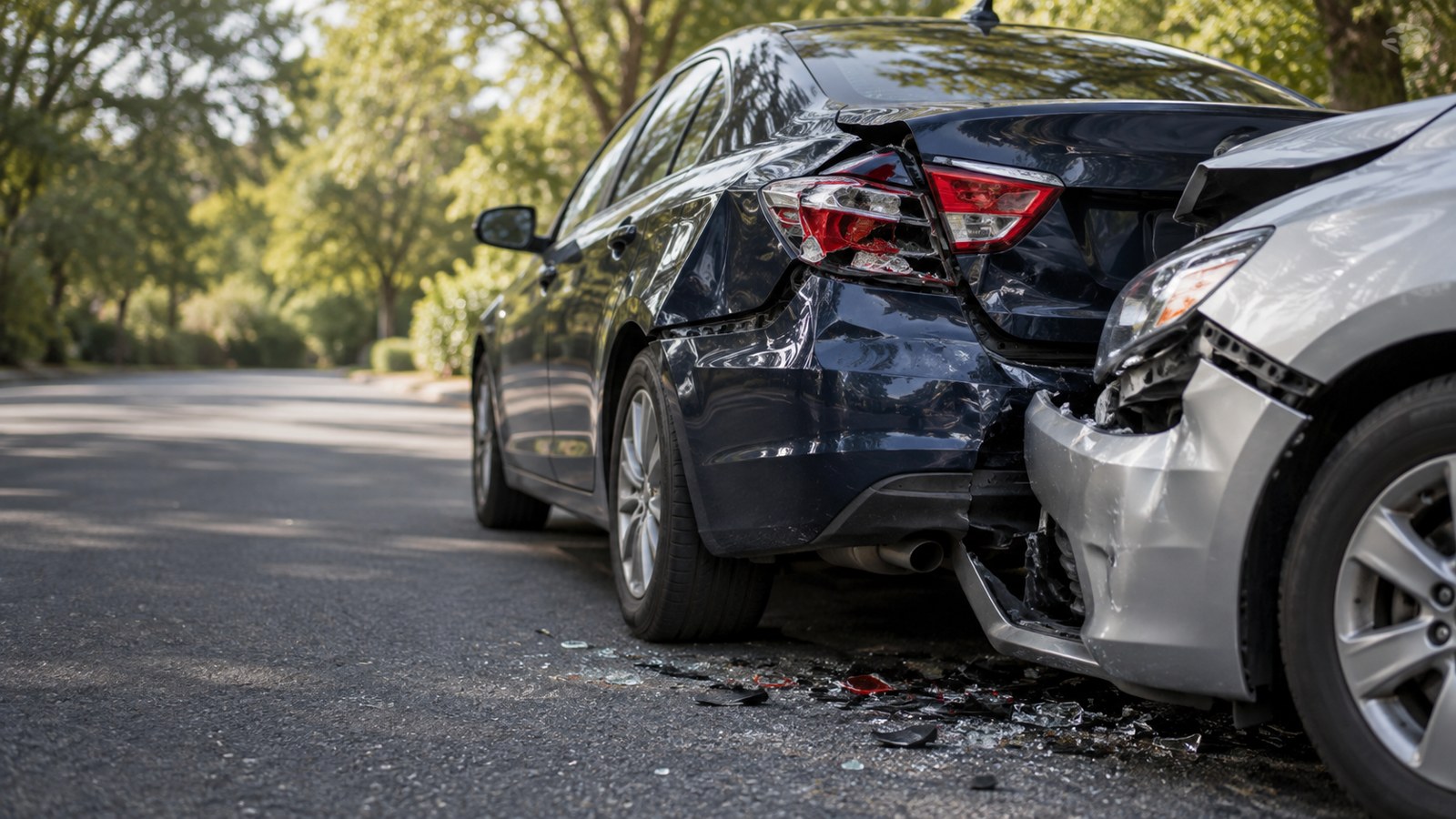 Illustration of two damaged cars after a rear-end collision